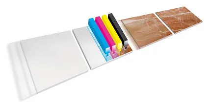 CMYK Print heads for an inkjet printer in the tile industry