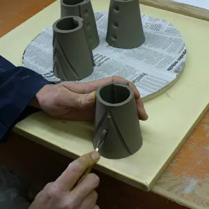 Making a glaze testing cone: Incising the surface