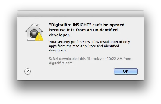 Unidentified developer issue with Digitalfire Insight for OSX