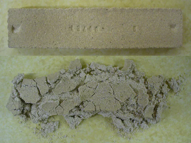 A fired clay bar disintegrates on contact with water