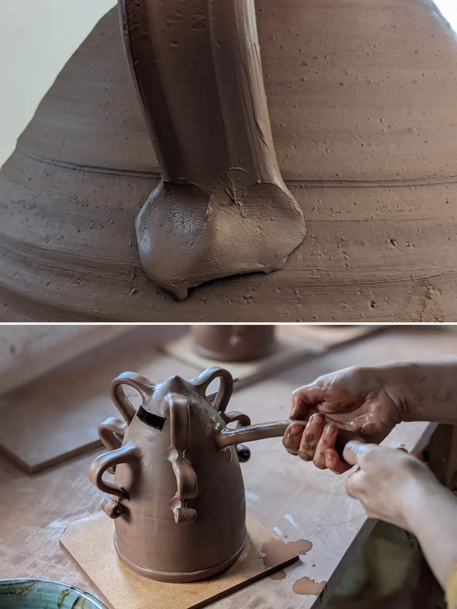 Handles on UK terra cotta slipware
