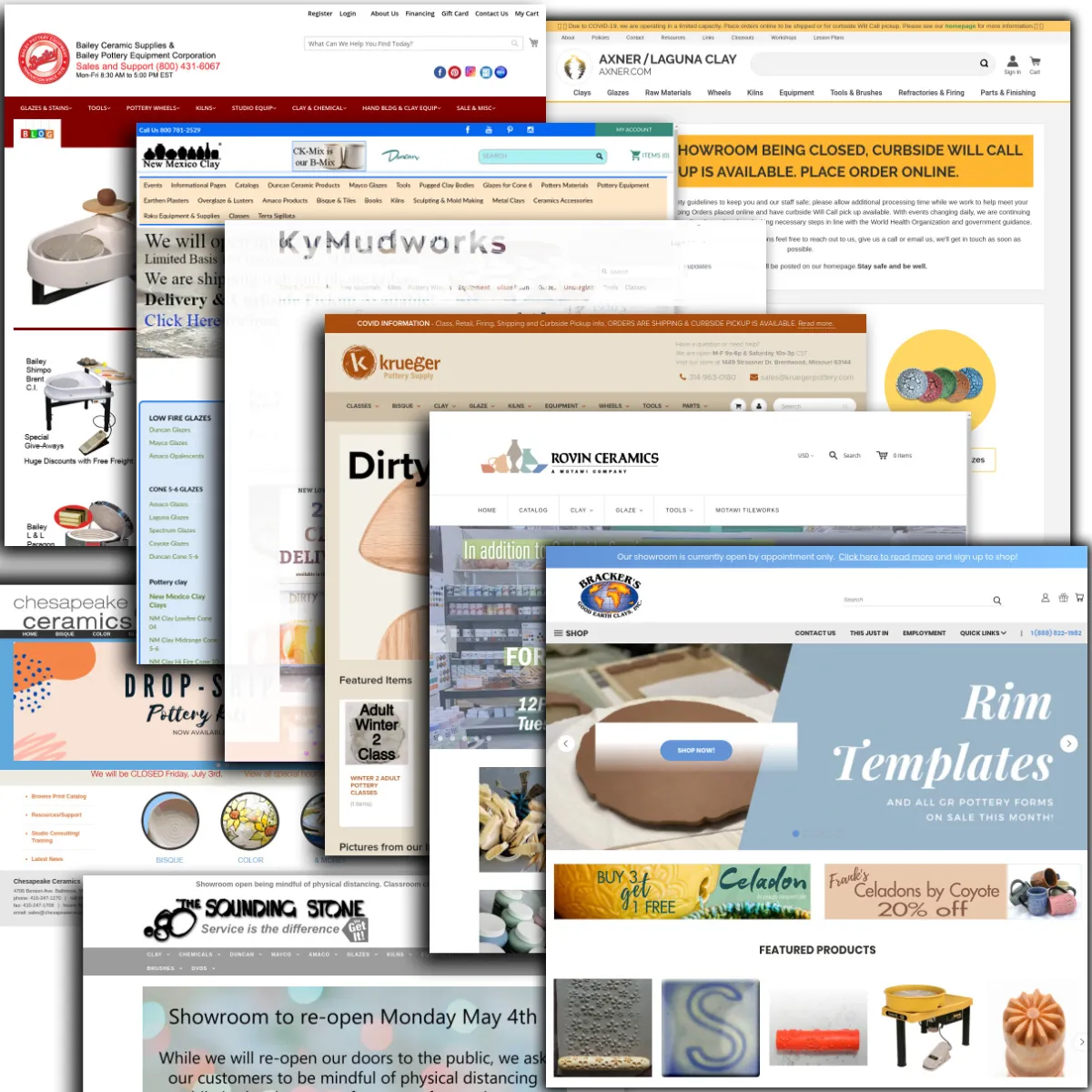 Examples of home pages of various ceramic supplier companies