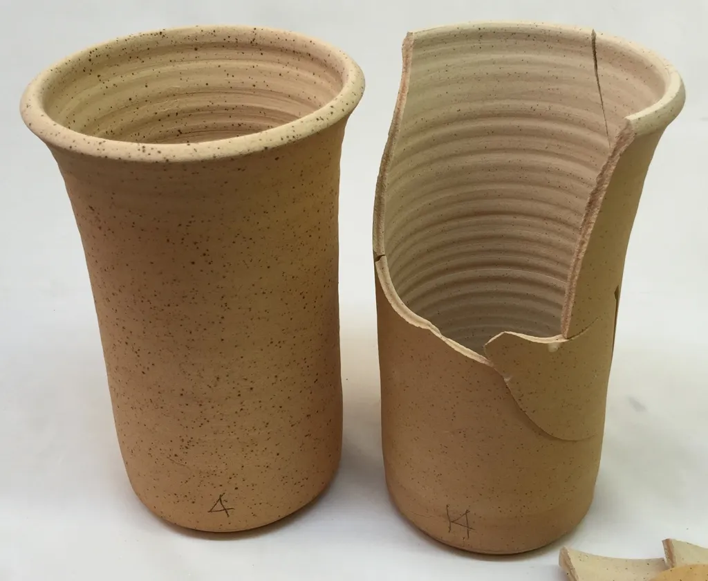 Thermal shock failure in raw ball clay much worse than the 100 mesh material