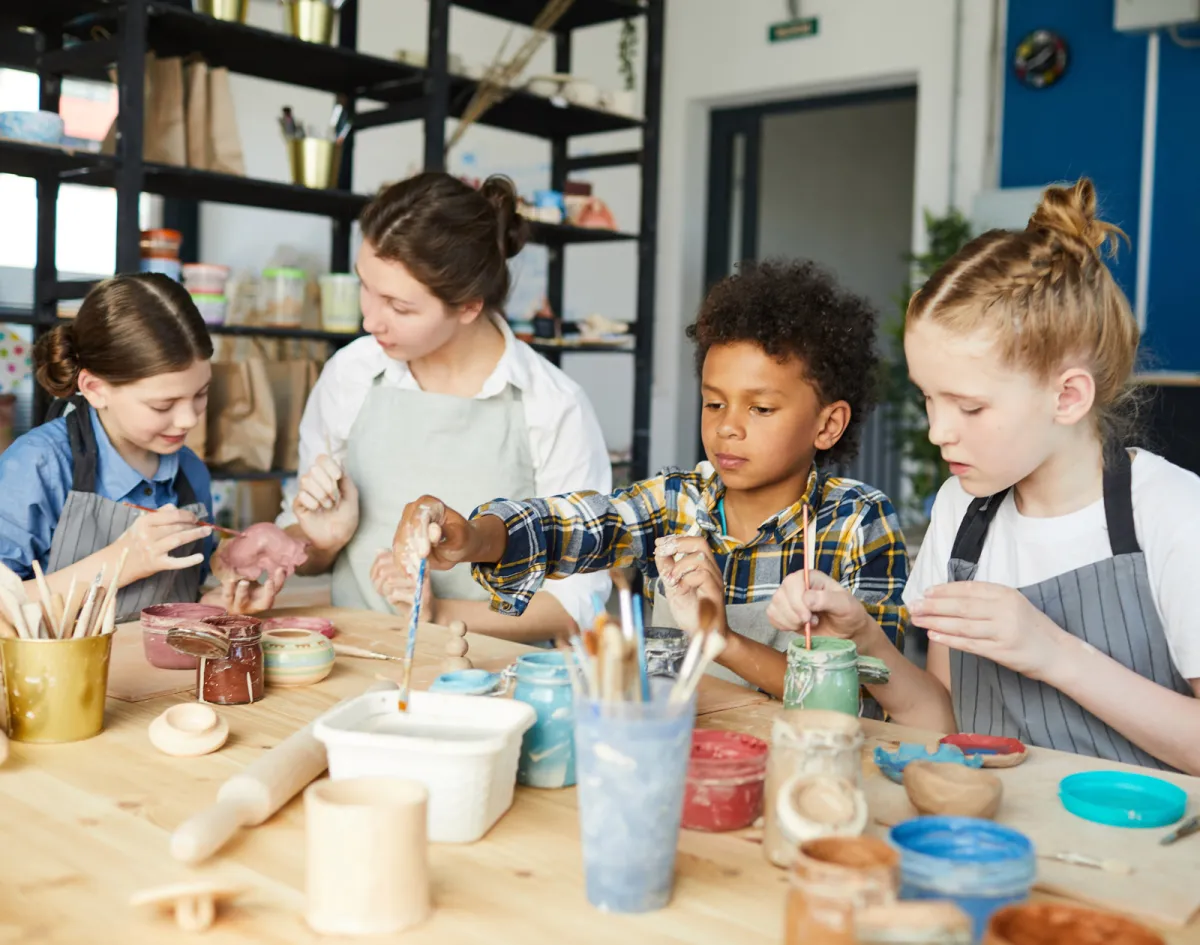 Children using clay