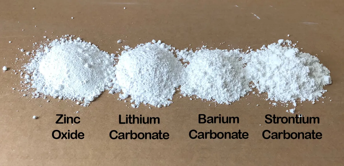 zinc, lithium, barium, strontium oxide powders