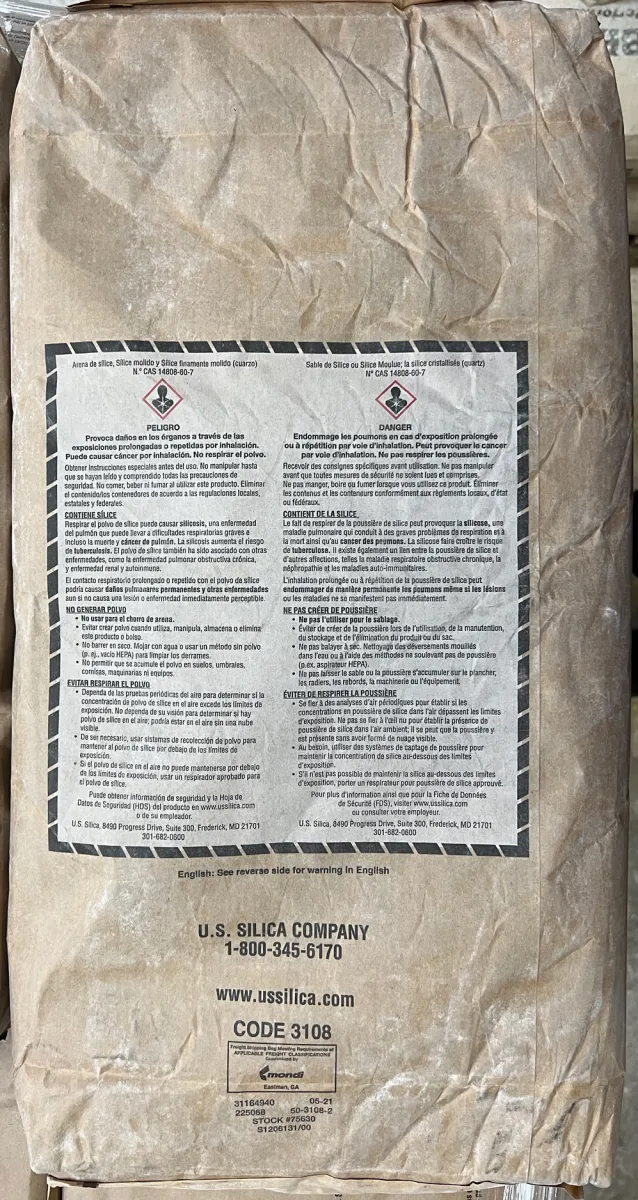 Rear of Sil-co-sil Silica original container bag