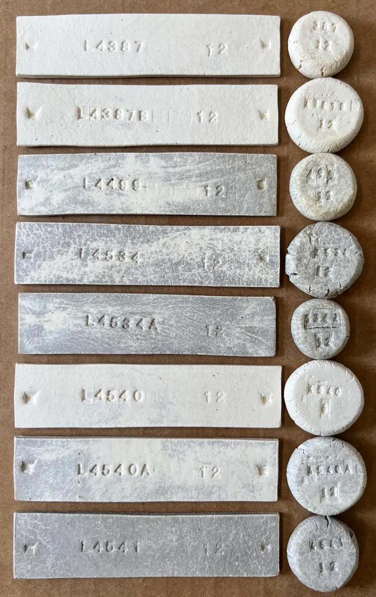 Fired test bars of kaolin