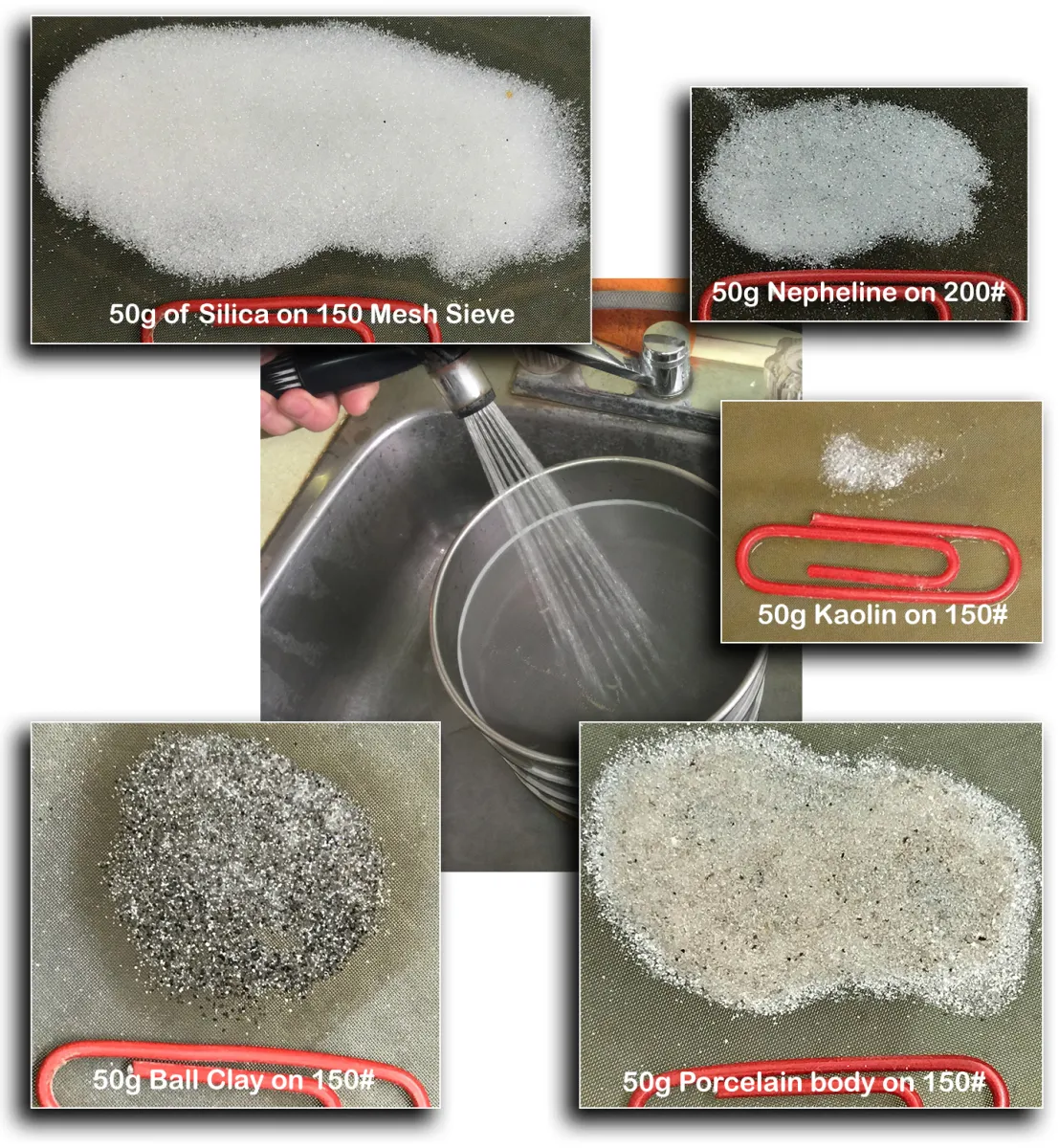 Oversize ceramic materials particles on 150 mesh screen