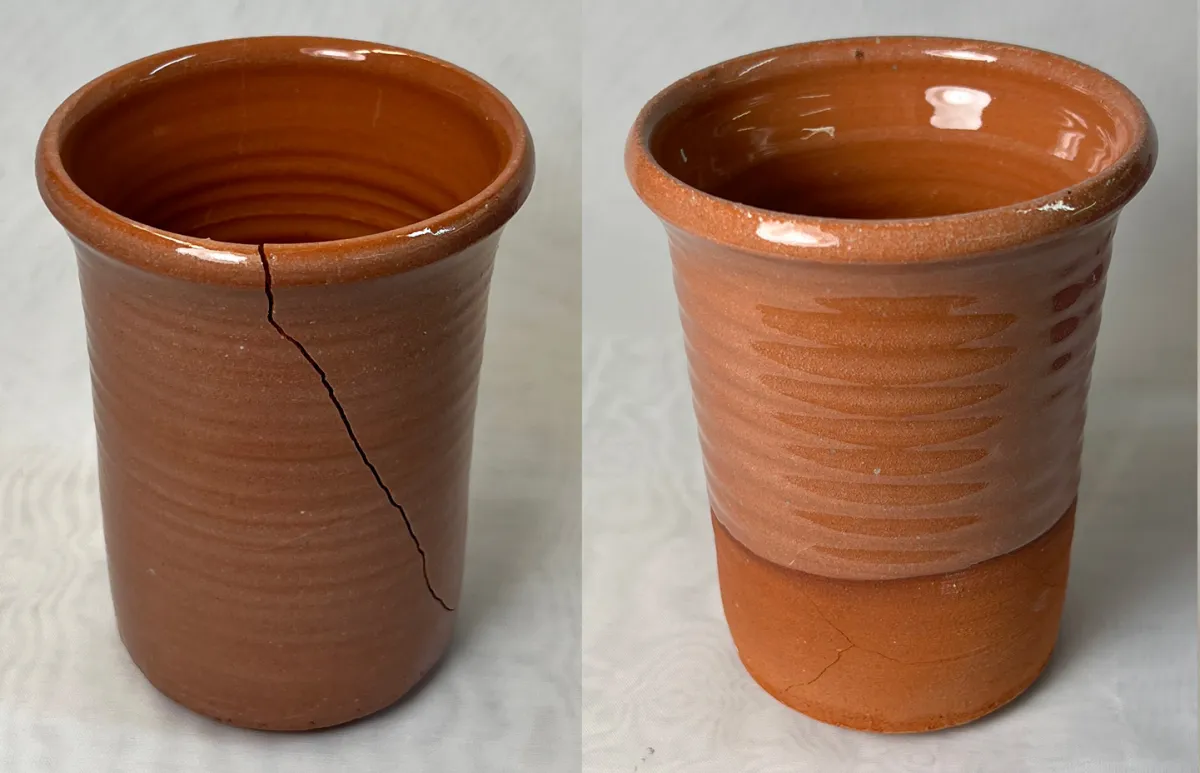 Two transparent glazed terra cotta cups