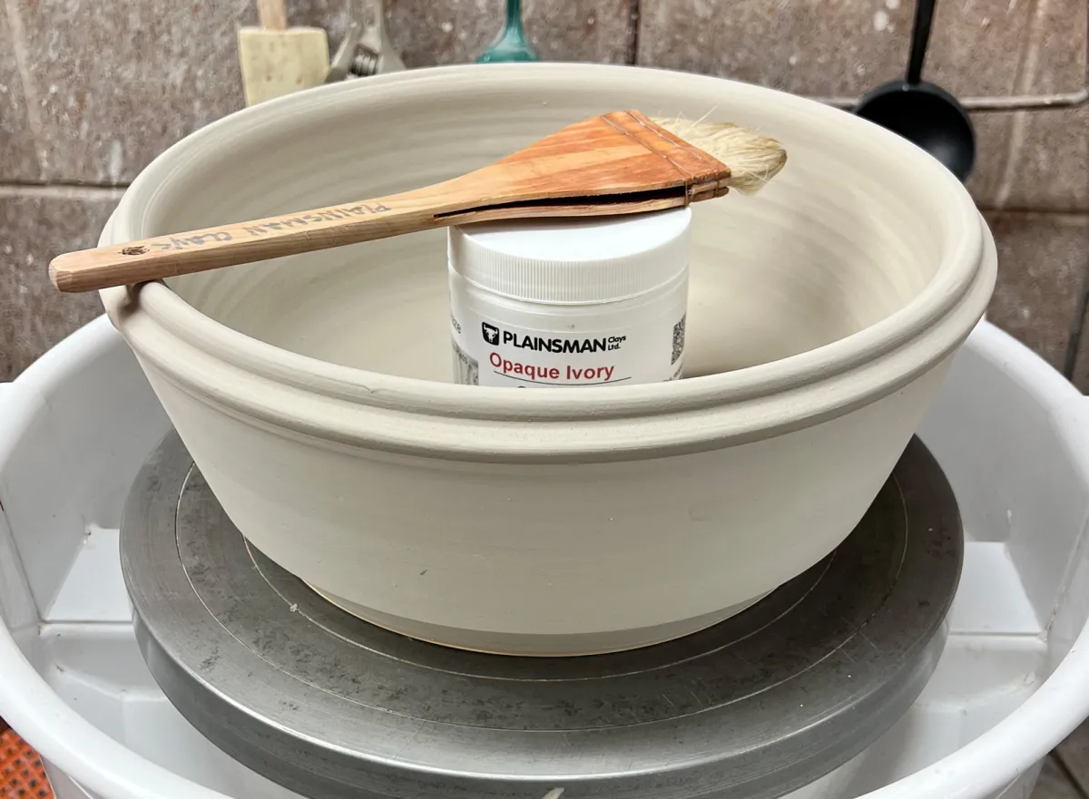 Large bowl glazed by brushing