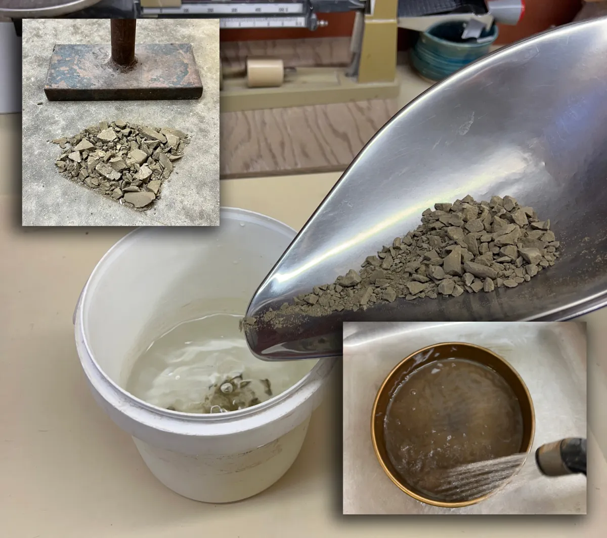 Slaking clay and washing it through a sieve