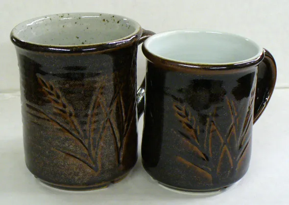 The same Tenmoku on a buff stoneware and a Grolleg porcelain