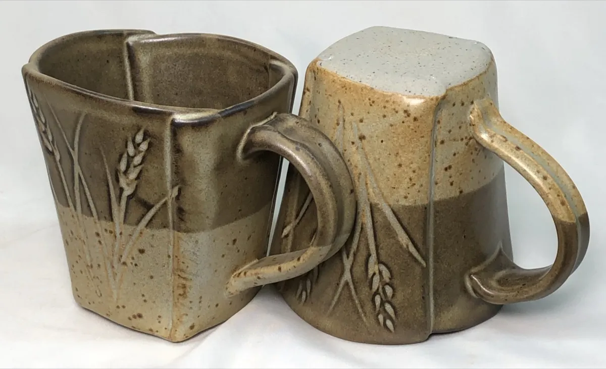 Oatmeal slab built mugs