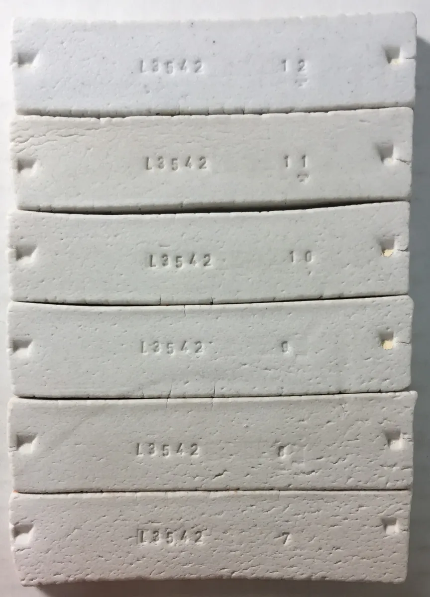 Fired test bars of a less vitreous shipment of PV Clay Fired test bars of a less vitreous shipment of PV Clay