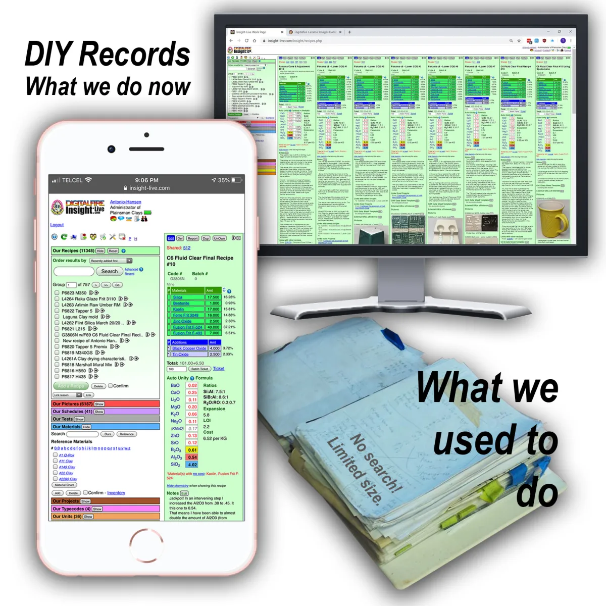 The binder you used to keep records in. What you should do now. The binder you used to keep records in. The computer and phone we should use now.