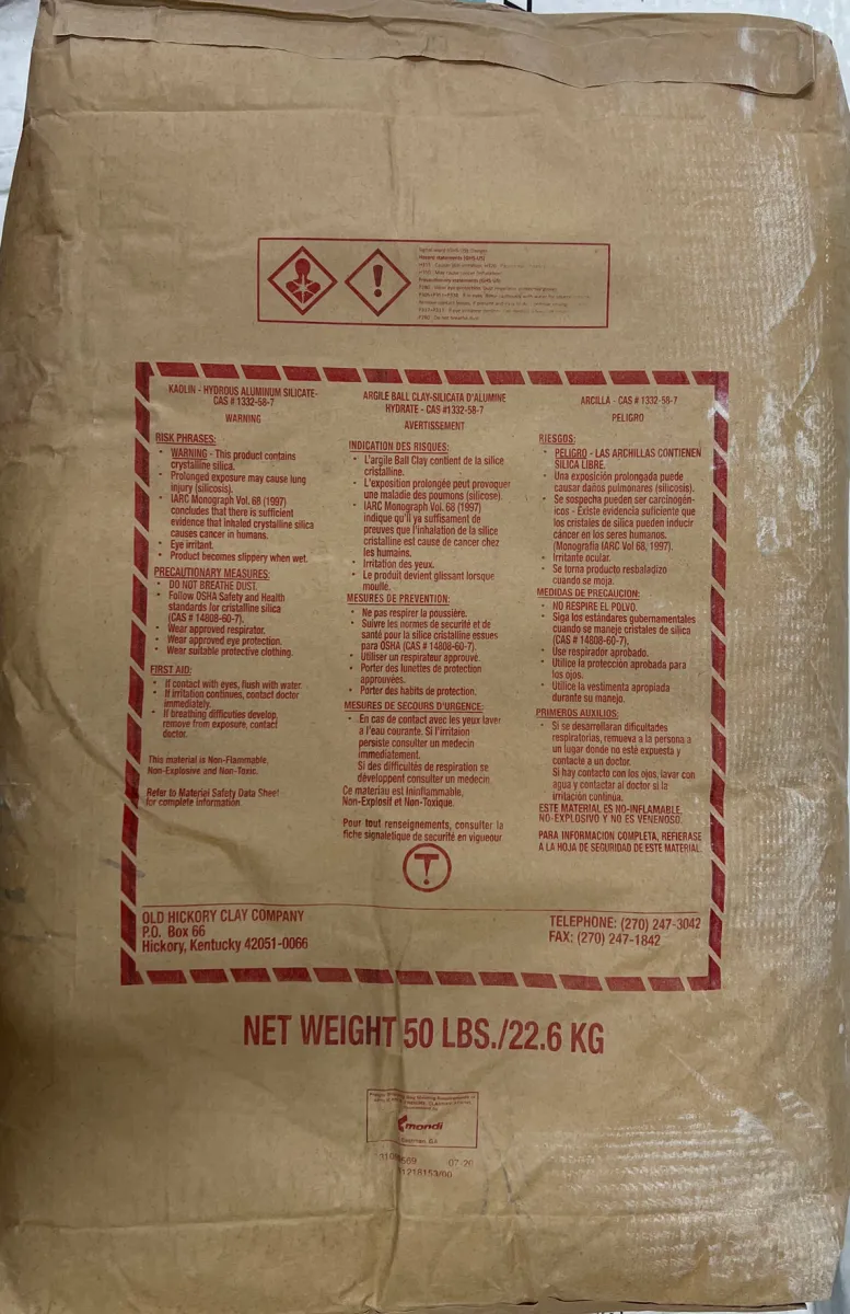 Rear of M-23 Ball Clay original container bag