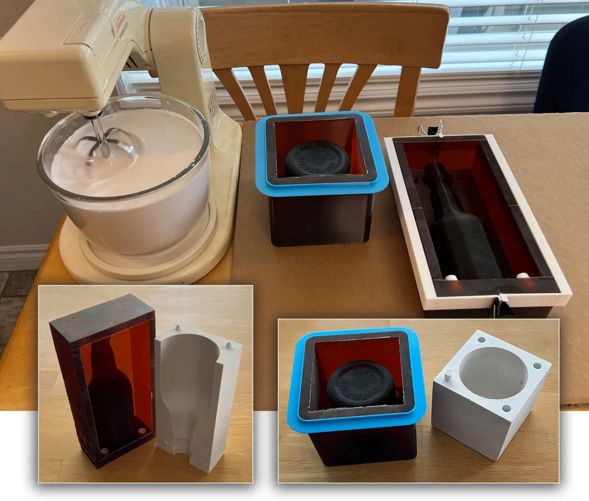 Pouring plaster beer bottle molds