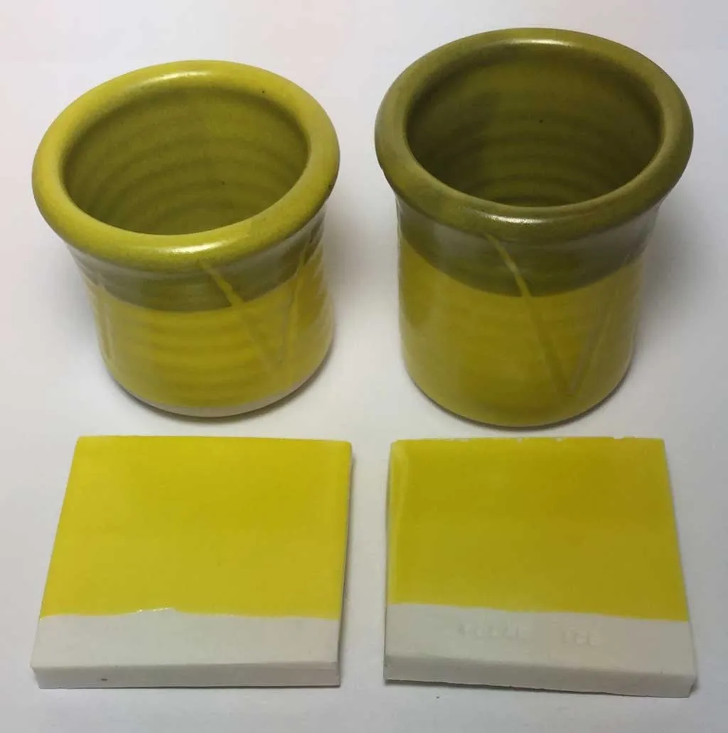 G2934 vs. G2934Y cone 6 yellow mattes