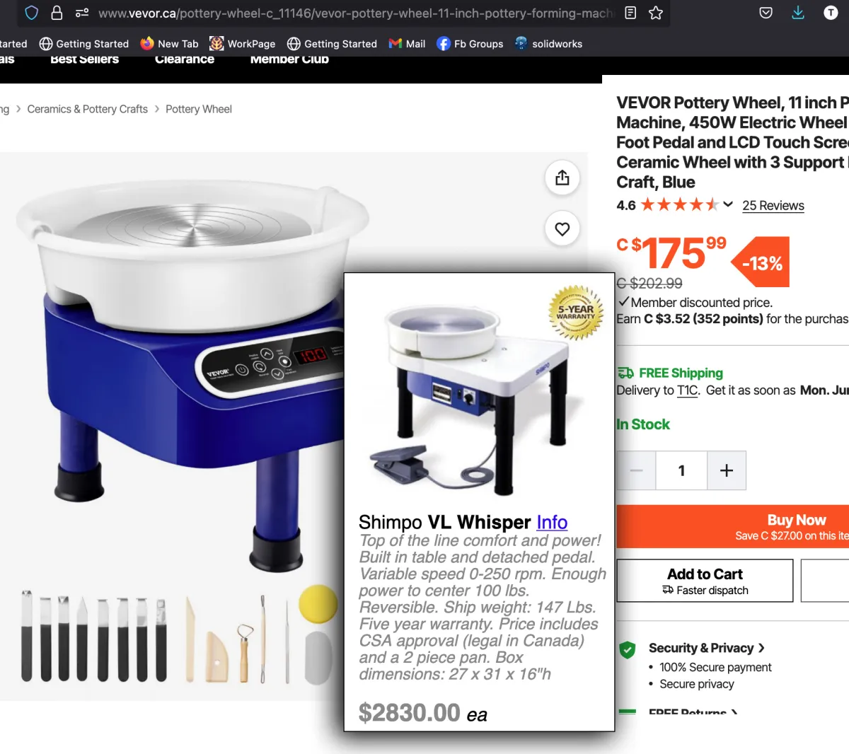 Vevor Potter's Wheel for $175.
Can this be real? What am I missing?