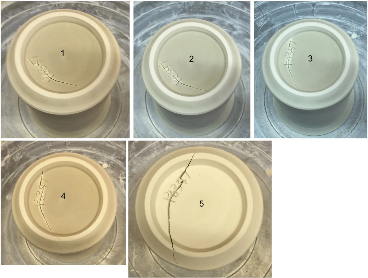 Why do cracks across the base of ware form an S shape?