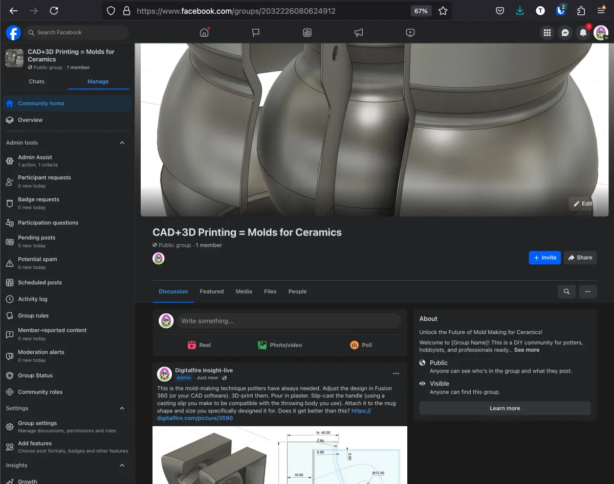 New Facebook group: CAD+3D = Molds for Ceramics