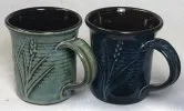Two rutile blue cone 6 mugs