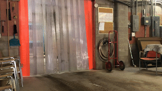 Fork lift zoom in, out and through the warehouse