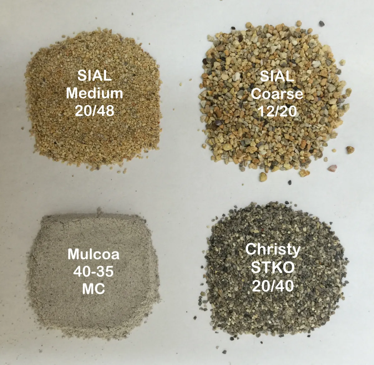 Four types of aggregate used at Plainsman Clays