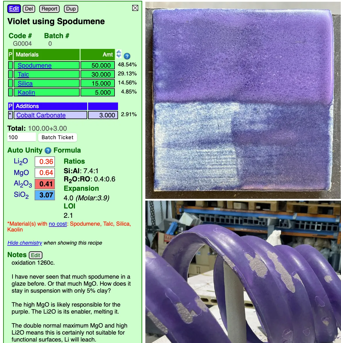 A purple pottery glaze that shivers