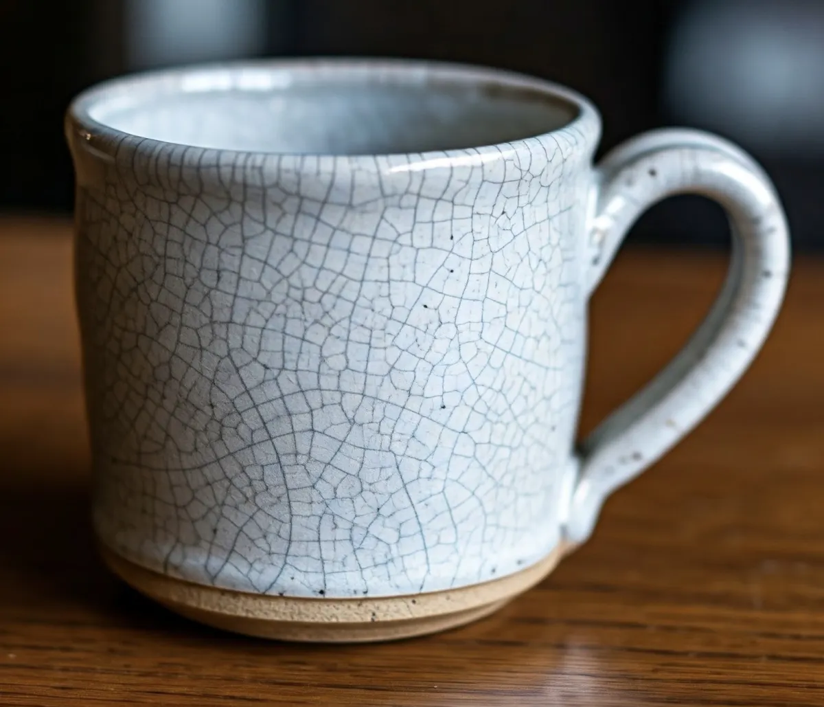 A crazing glaze on a porcelain mug